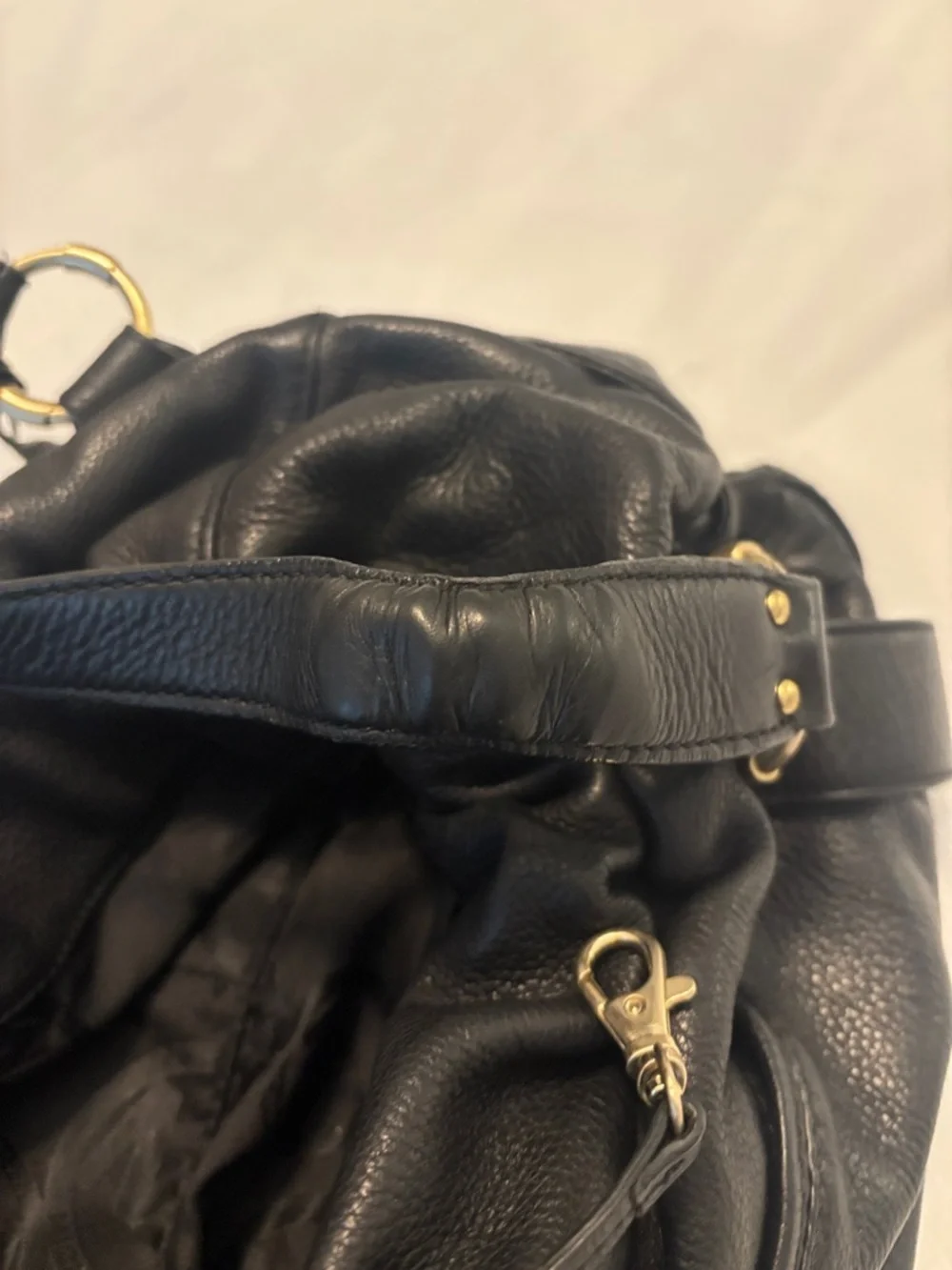 VTG Michael Kors Black Pebble Leather Shoulder Satchel w/Gold accents pockets - Picture 11 of 11